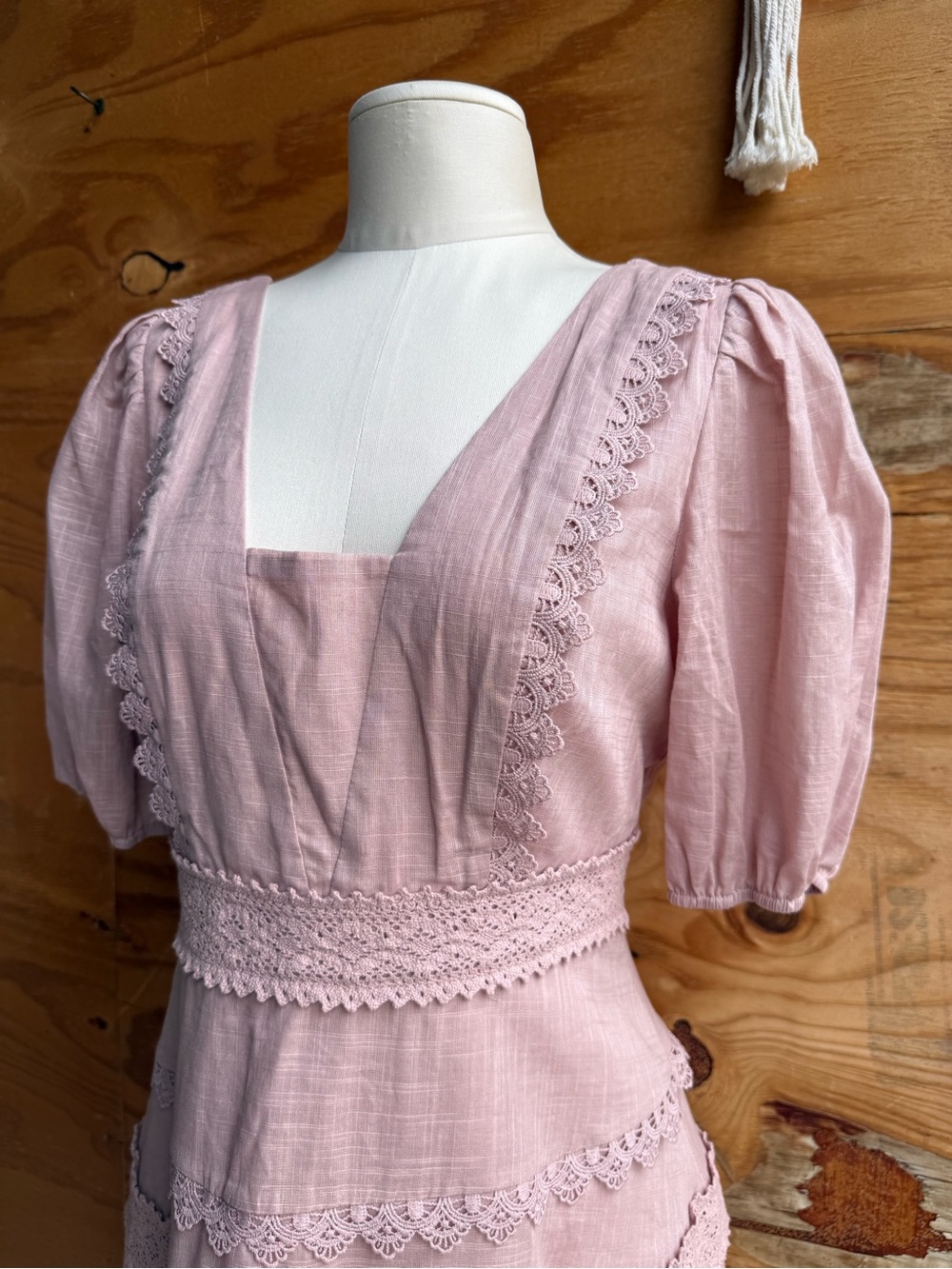 NWT Pink Tiered Mini Dress Puff Sleeve - Picture 2 of 9